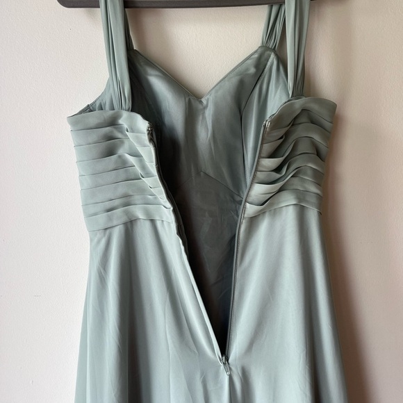 Azazie sz 4 dusty sage pleated chiffon bridesmaids gown formal dress FLAWED HEM - Picture 8 of 15